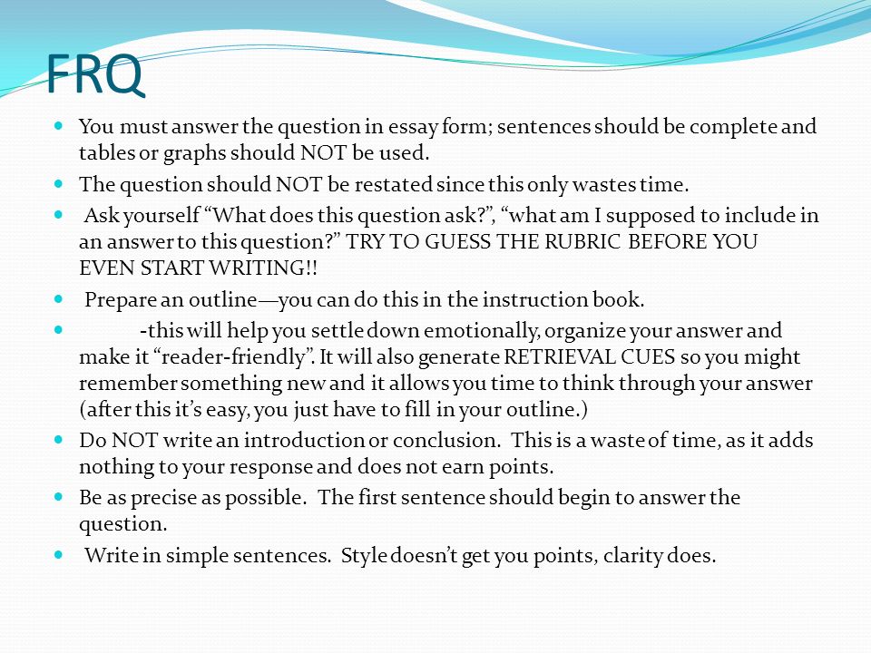 Essay format question answers