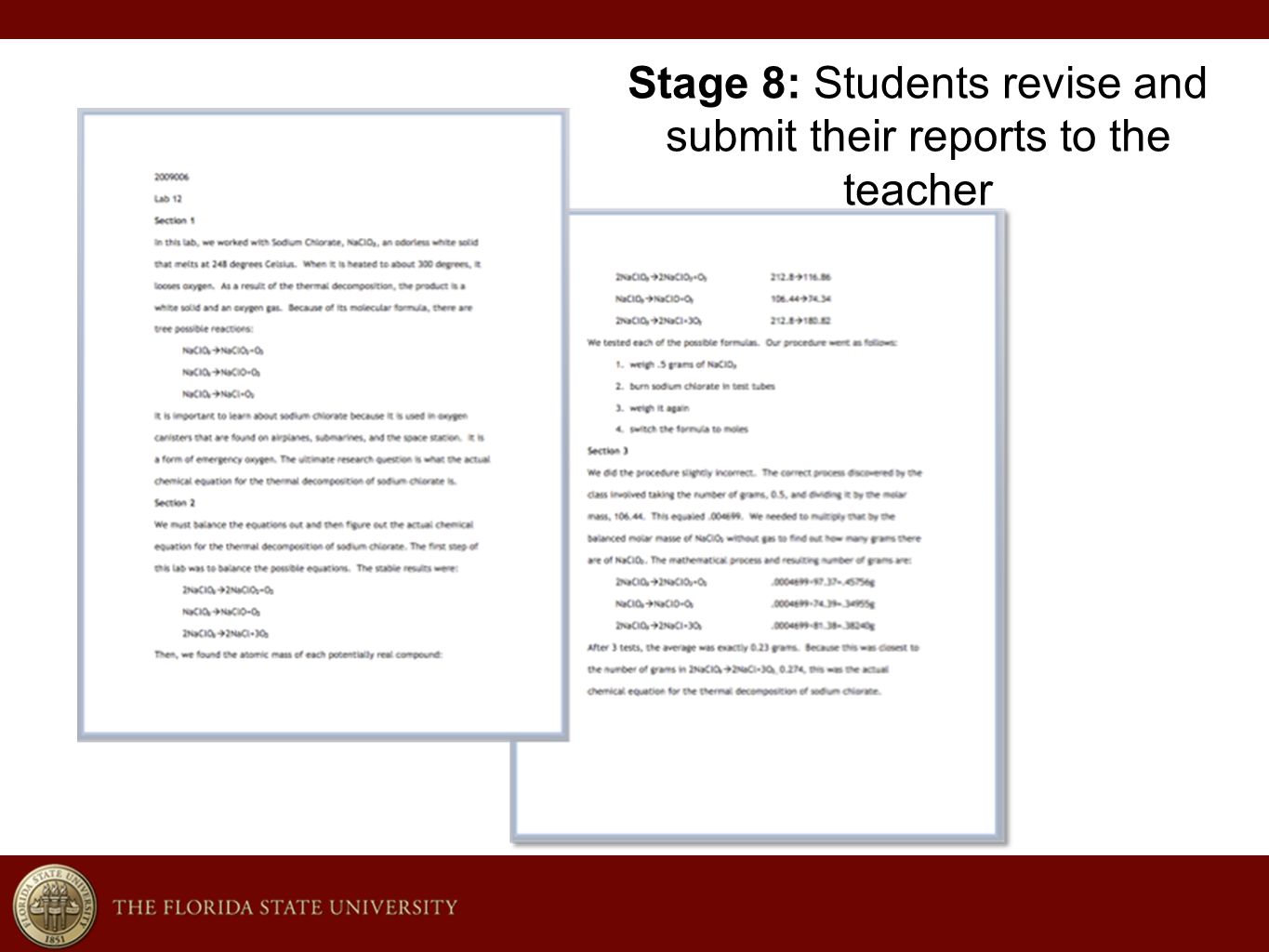 Stage 8: Students revise and submit their reports to the teacher