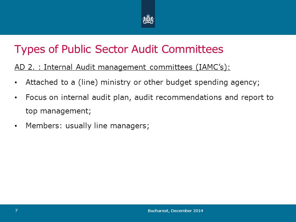 Bucharest, December Types of Public Sector Audit Committees AD 2.