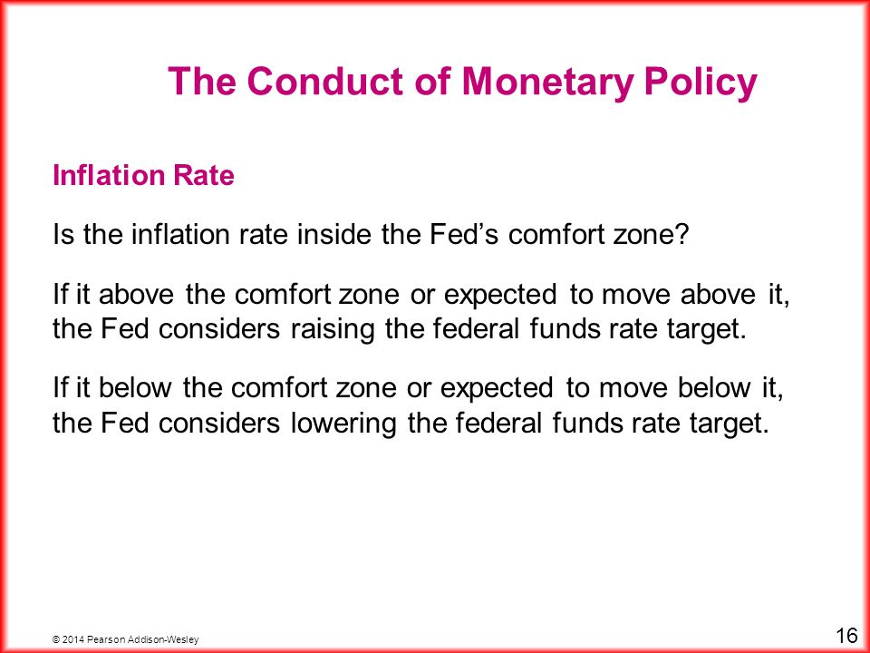 © 2014 Pearson Addison-Wesley 16 Inflation Rate Is the inflation rate inside the Fed’s comfort zone.