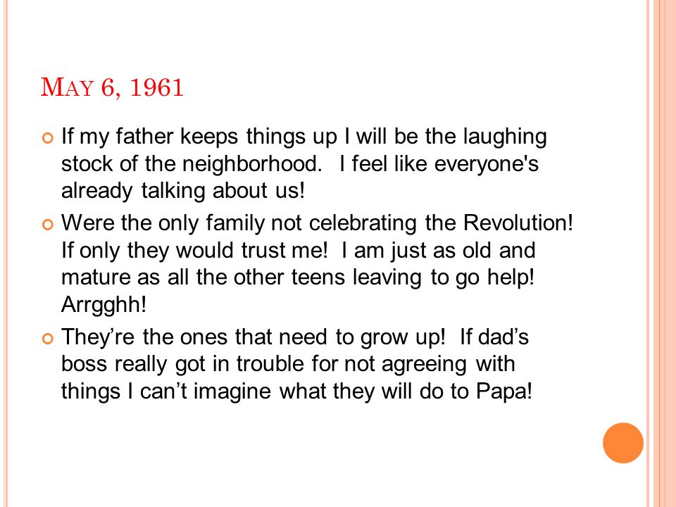 M AY 6, 1961 If my father keeps things up I will be the laughing stock of the neighborhood.
