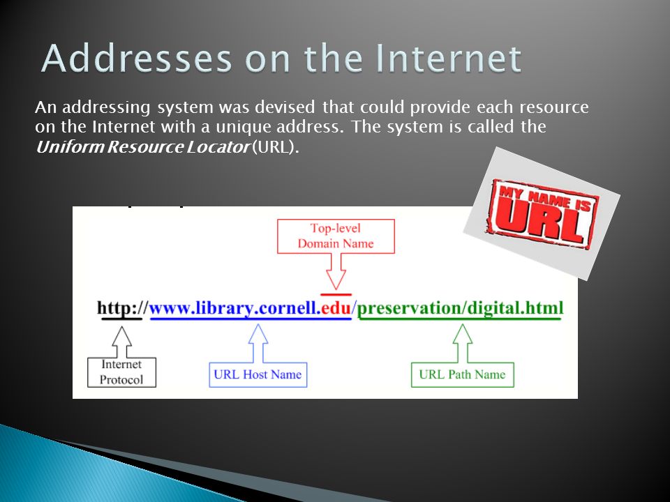 An addressing system was devised that could provide each resource on the Internet with a unique address.