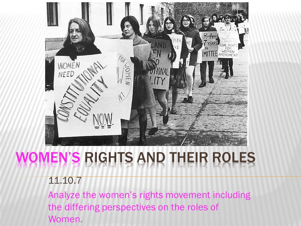 Analyze the women’s rights movement including the differing perspectives on the roles of Women.