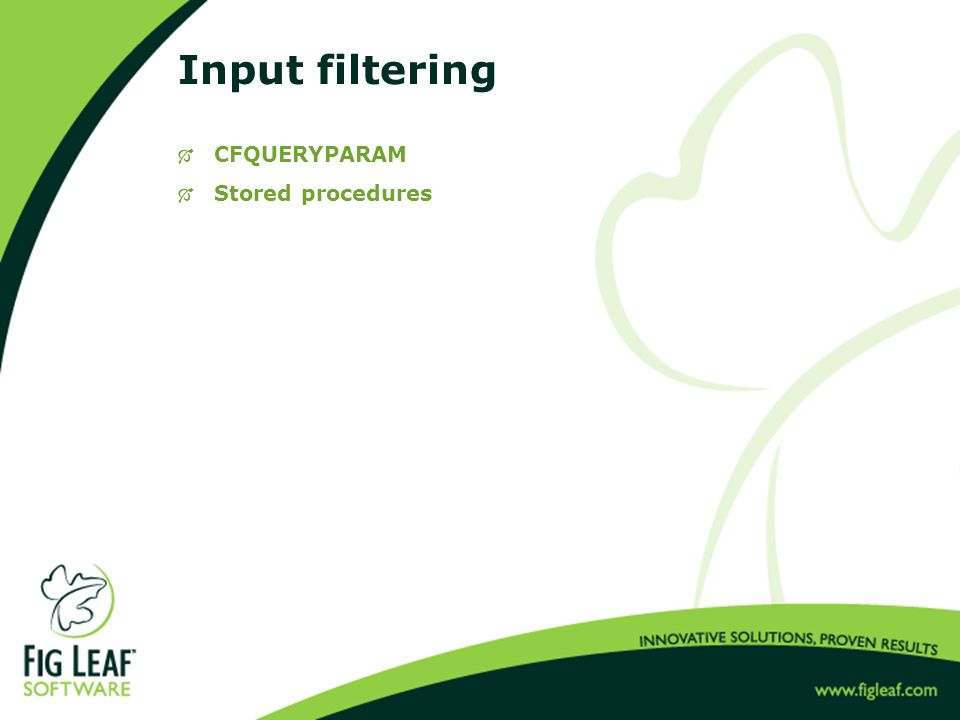 Input filtering  CFQUERYPARAM  Stored procedures