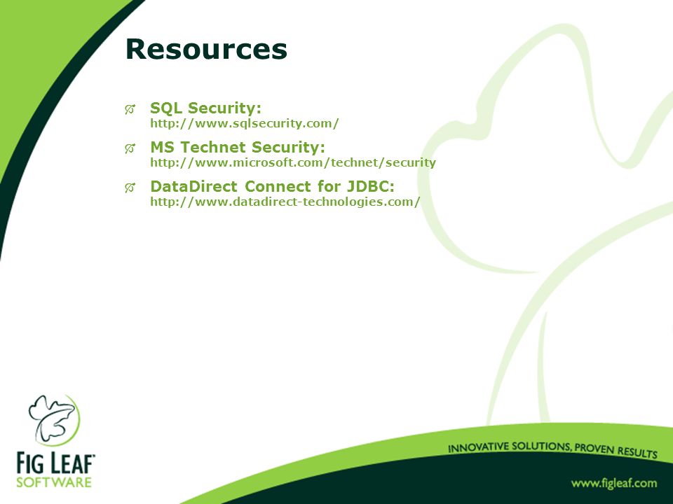Resources  SQL Security:    MS Technet Security:    DataDirect Connect for JDBC: