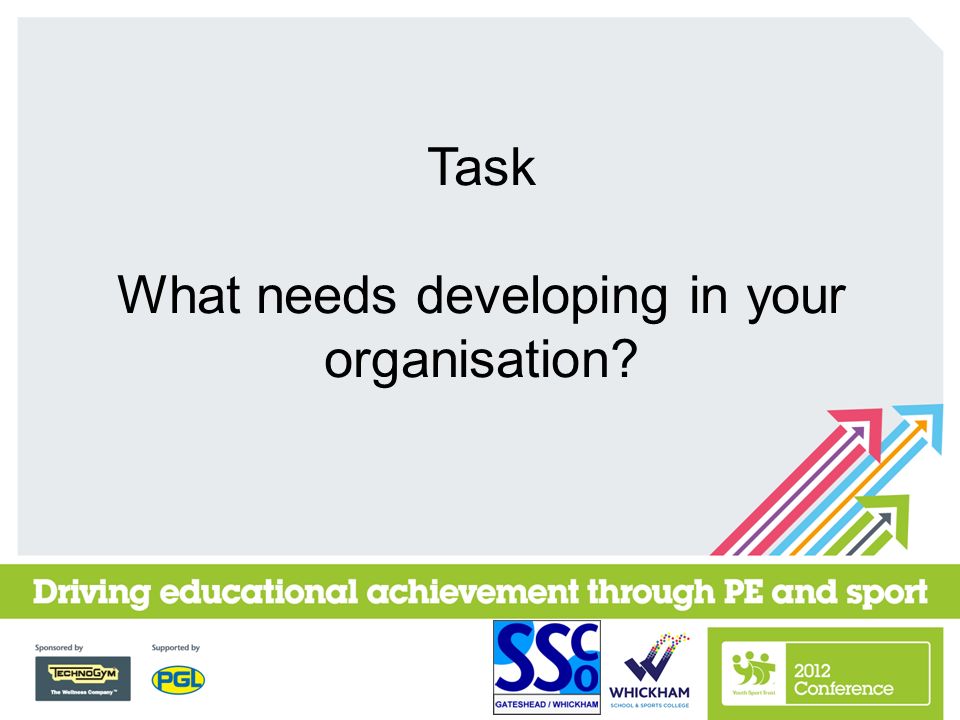 Task What needs developing in your organisation