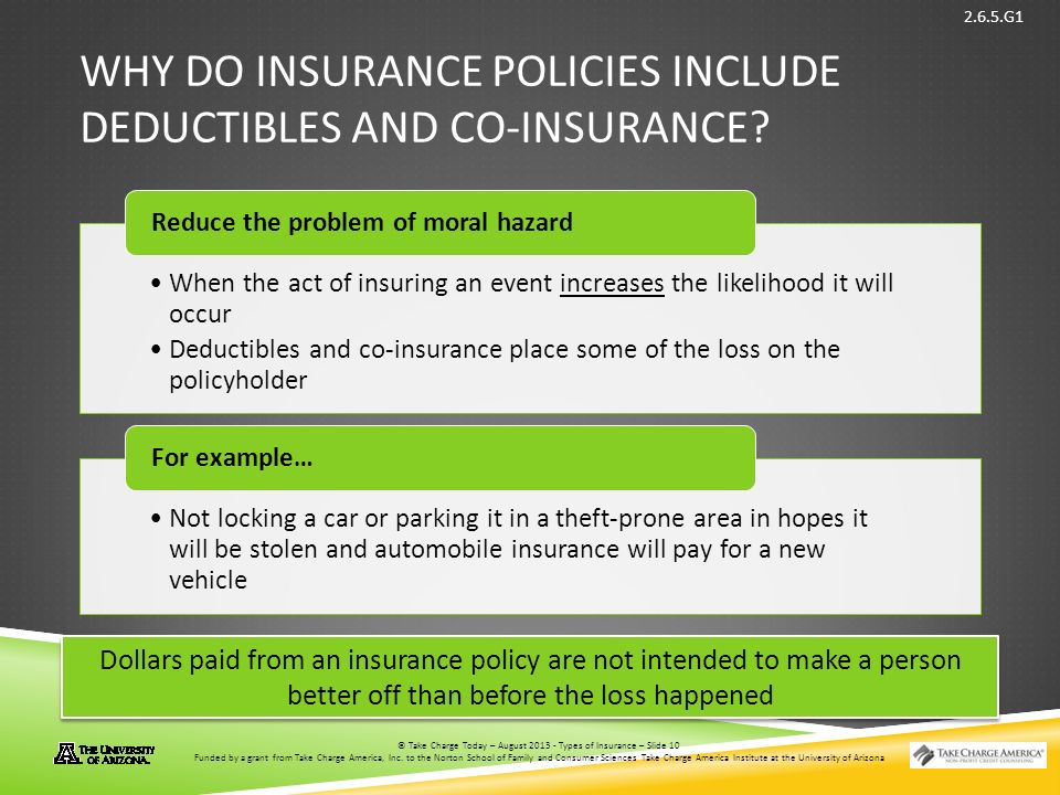 © Take Charge Today – August 2013 – Types of Insurance – Slide 10 Funded by a grant from Take Charge America, Inc.