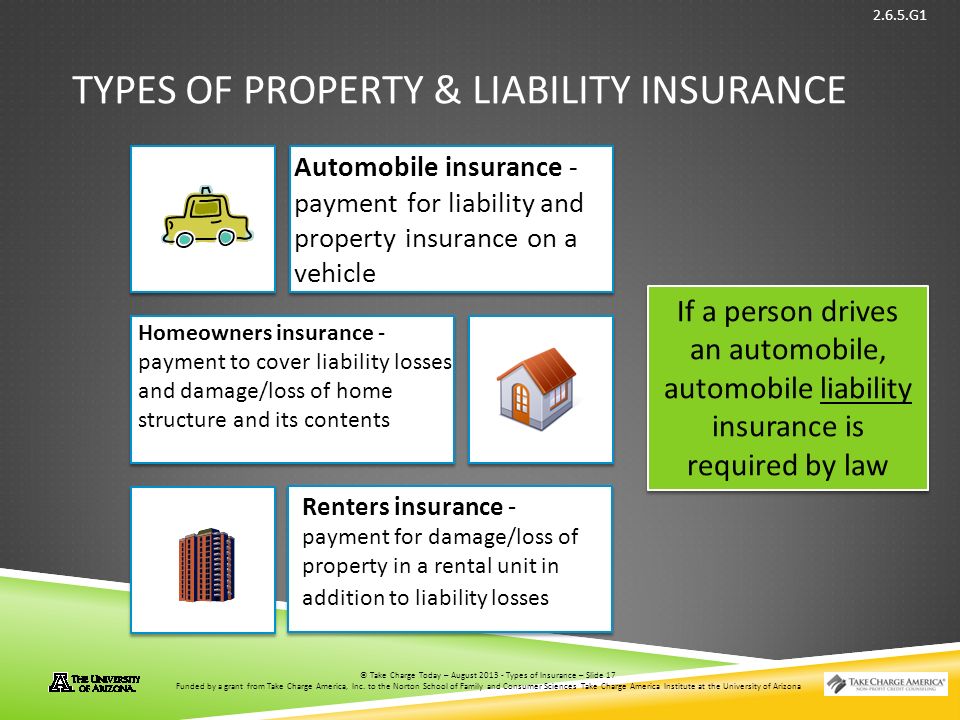 © Take Charge Today – August 2013 – Types of Insurance – Slide 17 Funded by a grant from Take Charge America, Inc.