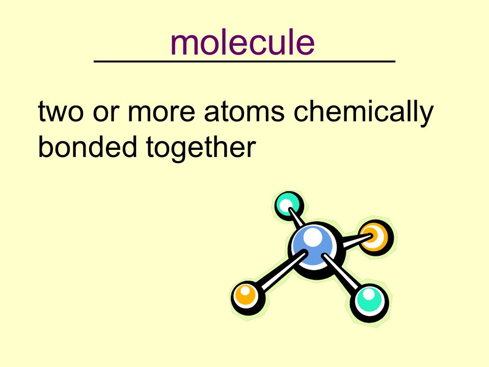 __________________ two or more atoms chemically bonded together molecule