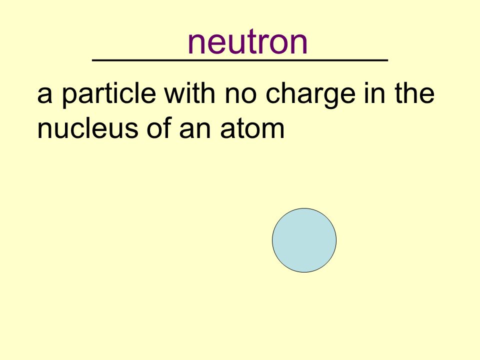 __________________ a particle with no charge in the nucleus of an atom neutron