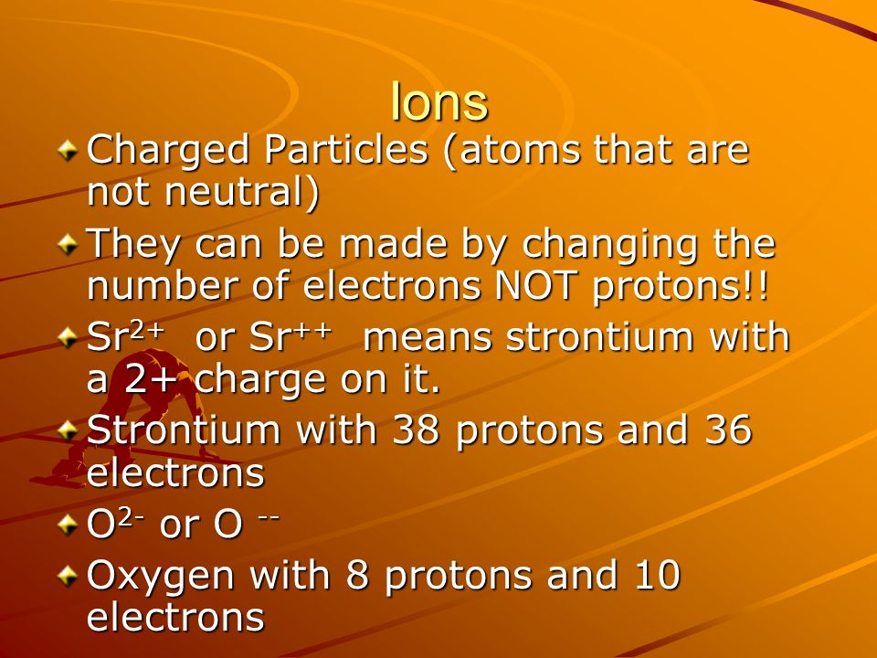 Ions Charged Particles (atoms that are not neutral) They can be made by changing the number of electrons NOT protons!.