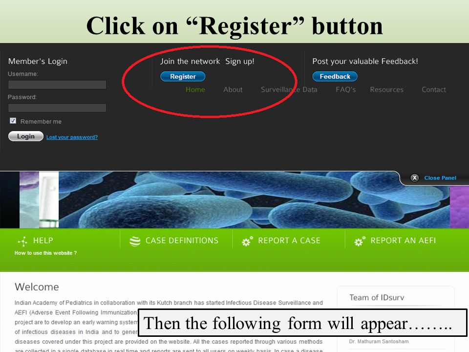 Click on Register button Then the following form will appear……..