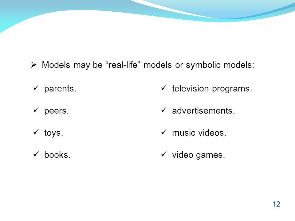 12  Models may be real-life models or symbolic models: parents.