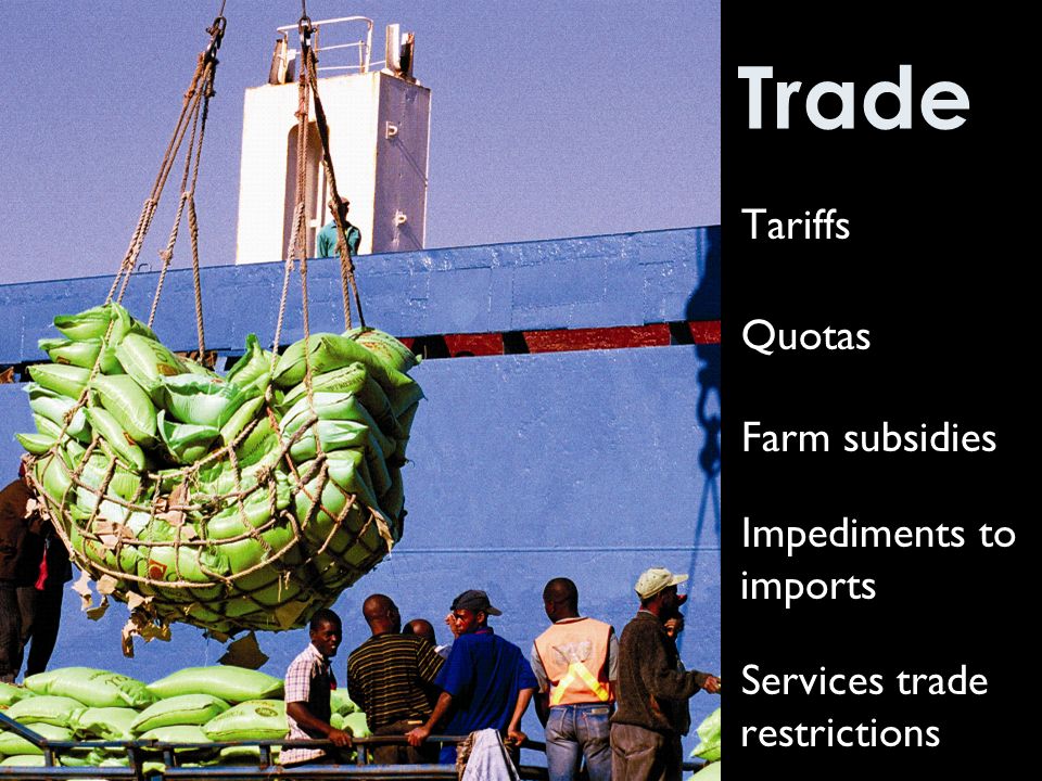 Trade Tariffs Quotas Farm subsidies Impediments to imports Services trade restrictions