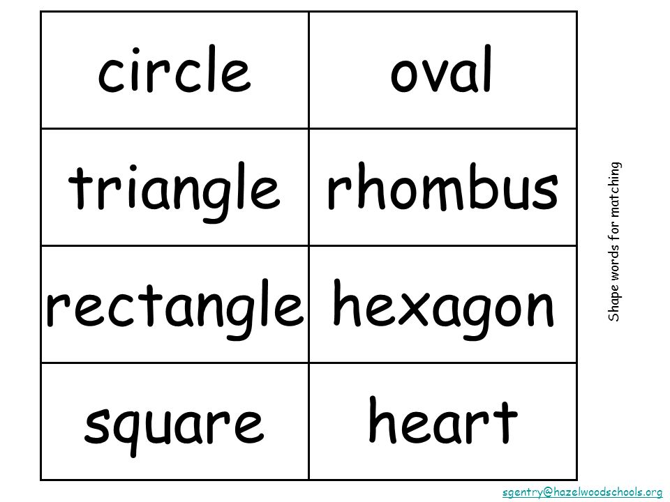 circle triangle rectangle square oval rhombus hexagon heart Shape words for matching