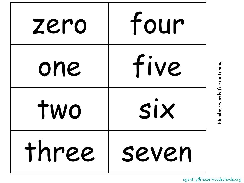 zero one two three four five six seven Number words for matching