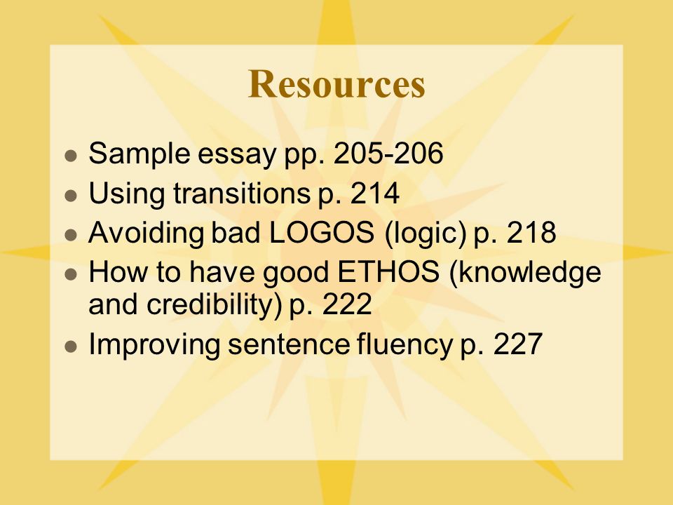Resources Sample essay pp Using transitions p.