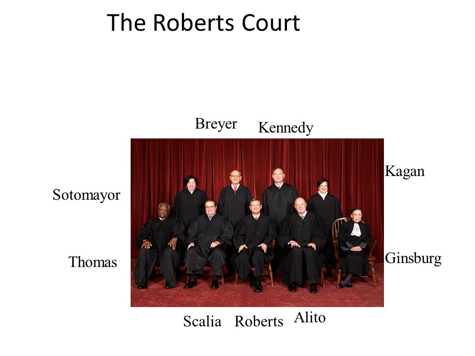 The Roberts Court Alito Ginsburg Sotomayor Breyer Kennedy Kagan RobertsScalia Thomas