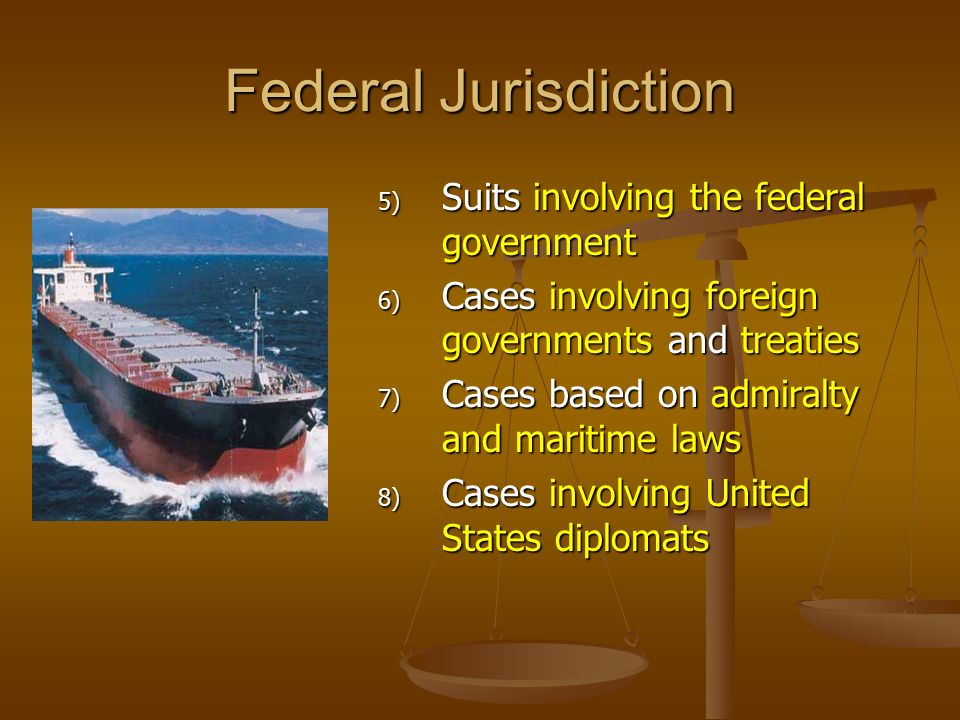 Jurisdiction Suits Involving The Federal Government Cases Involving Foreign Governments And Treaties Cases Based On Admiralty And Maritime Laws Jurisdiction Suits Involving The Federal Government Cases Involving Foreign Governments And Treaties Cases Based On Admiralty And Maritime Laws