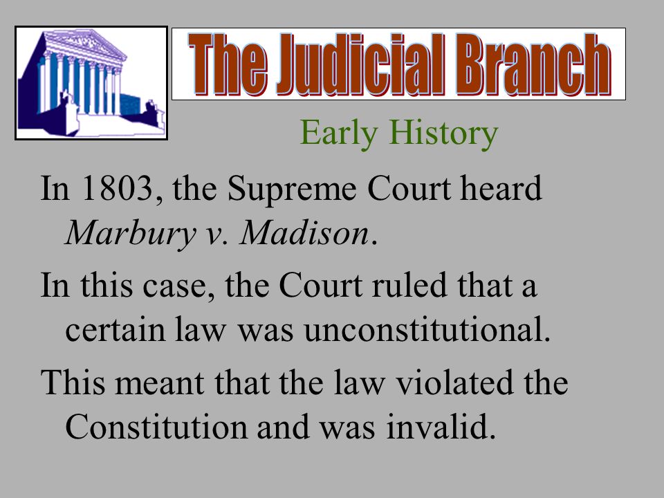 Early History In 1803, the Supreme Court heard Marbury v.