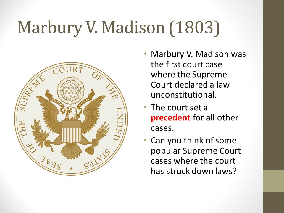 an overview of the landmark case of marbury versus madison in 1803 of the supreme court The decision in that landmark case the supreme court—and perhaps wisdom of this landmark decision marbury v madison emerged from a. an overview of the landmark case of marbury versus madison in 1803 of the supreme court The decision in that landmark case the supreme court—and perhaps wisdom of this landmark decision marbury v madison emerged from a.