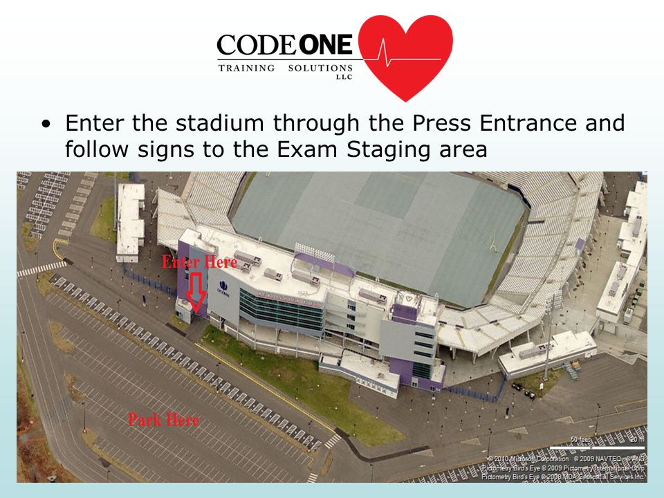 Enter the stadium through the Press Entrance and follow signs to the Exam Staging area