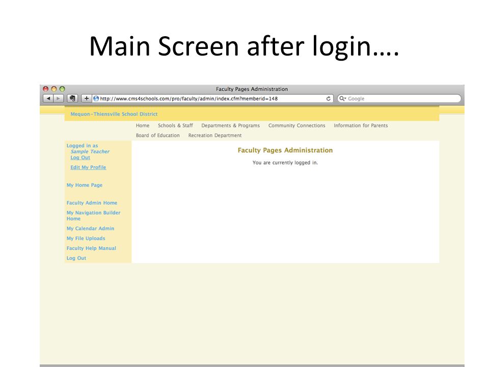 Main Screen after login….