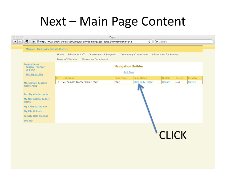 Next – Main Page Content CLICK