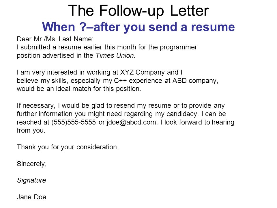 resume follow up call