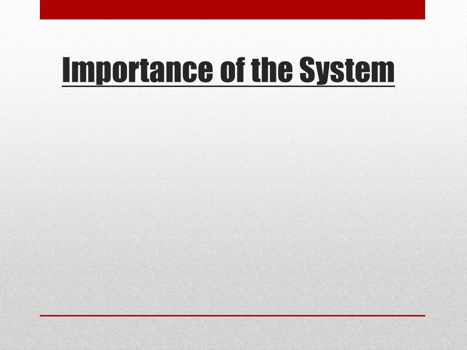 Importance of the System