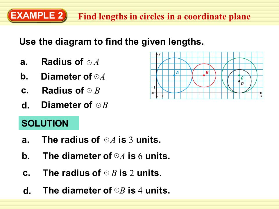 Warm-Up Exercises EXAMPLE 2 Find lengths in circles in a coordinate plane b.
