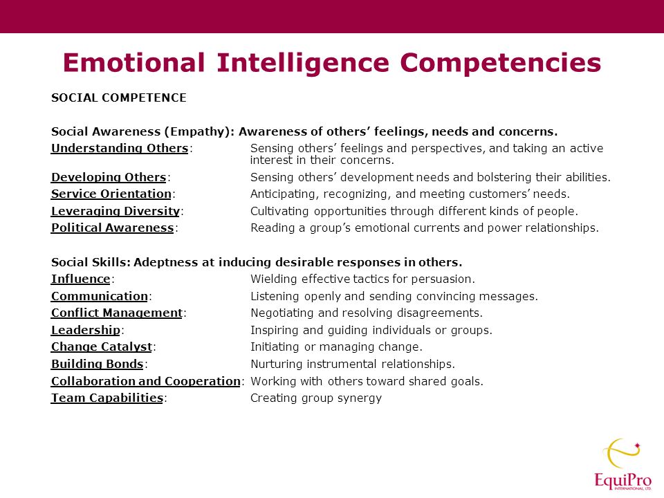 emotional intelligence and competencies How to be emotionally intelligent by daniel the power of emotional intelligence,” would add the ability to of the competencies. emotional intelligence and competencies How to be emotionally intelligent by daniel the power of emotional intelligence,” would add the ability to of the competencies.