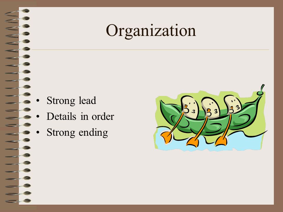 Organization Strong lead Details in order Strong ending