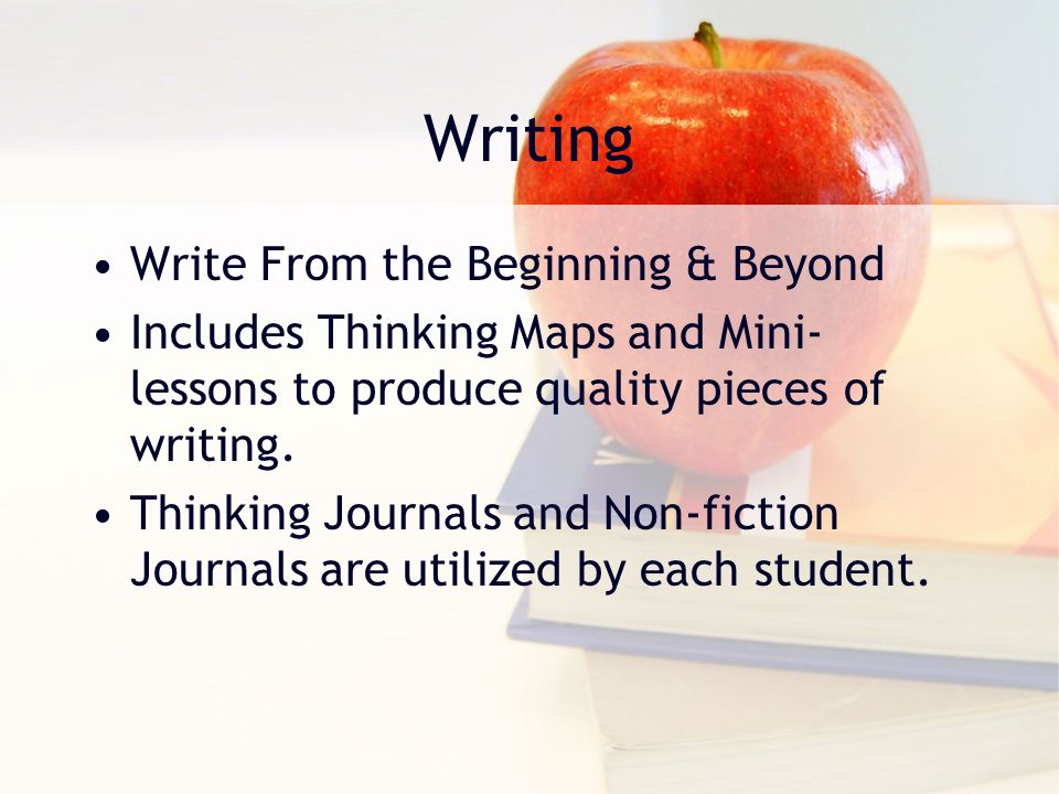 Writing Write From the Beginning & Beyond Includes Thinking Maps and Mini- lessons to produce quality pieces of writing.