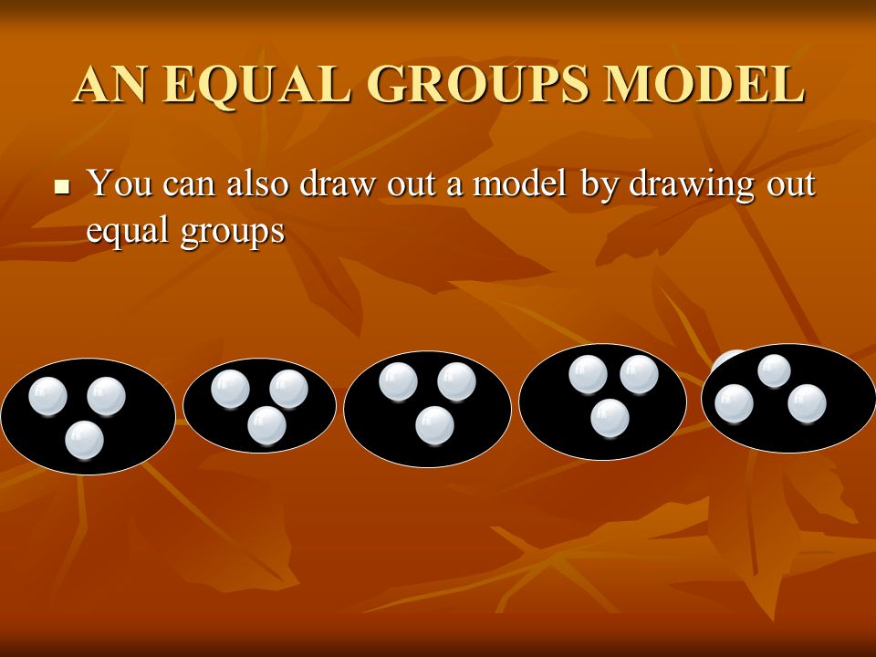 AN EQUAL GROUPS MODEL You can also draw out a model by drawing out equal groups You can also draw out a model by drawing out equal groups