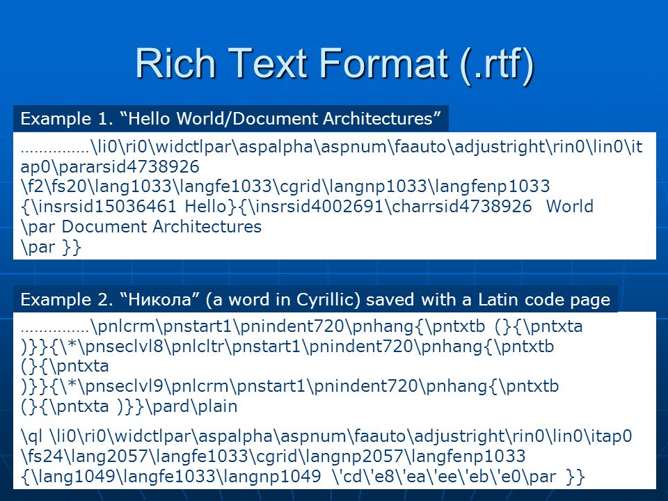 lecture 2 character codes and low structure text document formats rich text format rtf