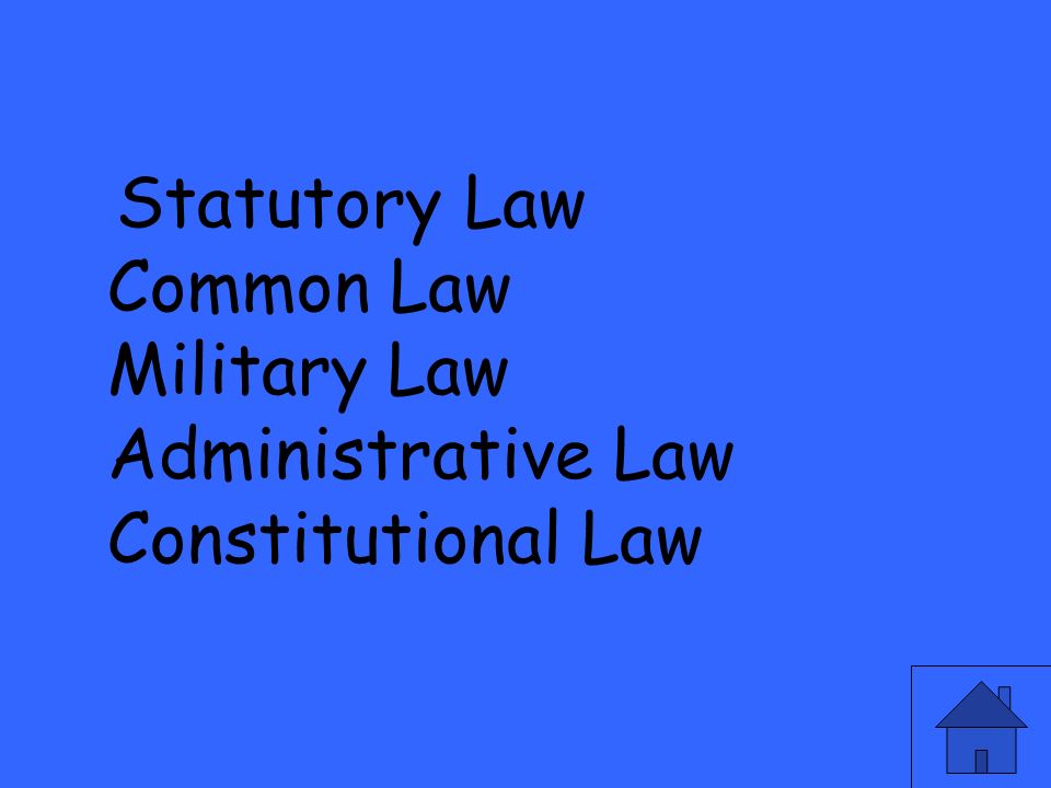 Statutory Law Common Law Military Law Administrative Law Constitutional Law