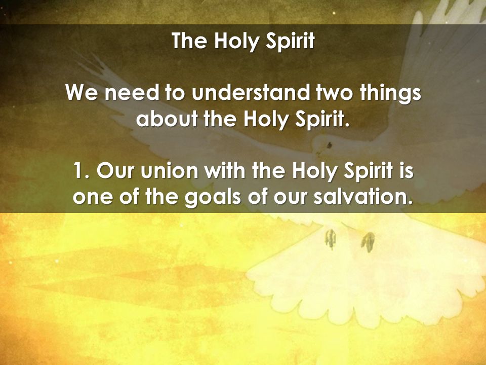 The Holy Spirit We need to understand two things about the Holy Spirit.