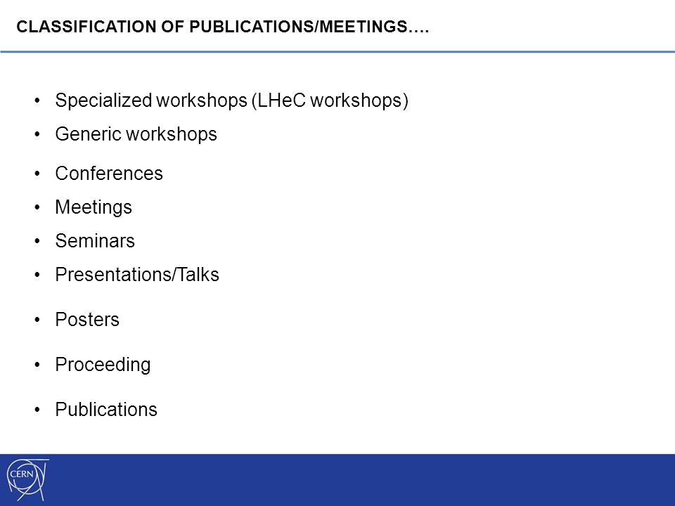 CLASSIFICATION OF PUBLICATIONS/MEETINGS….