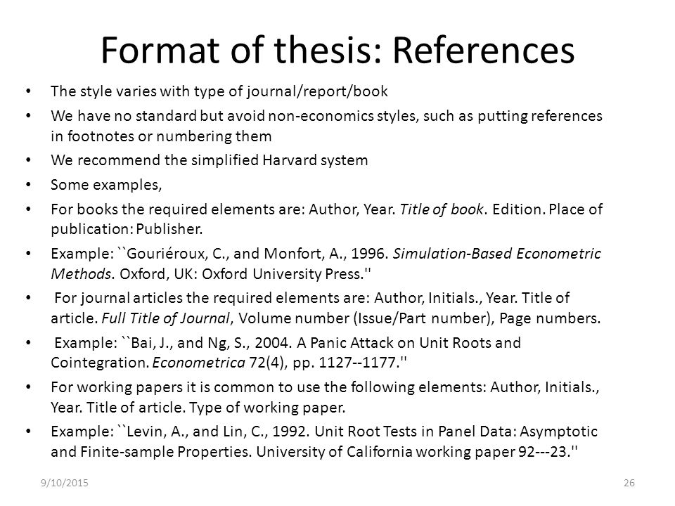 Reference format in thesis