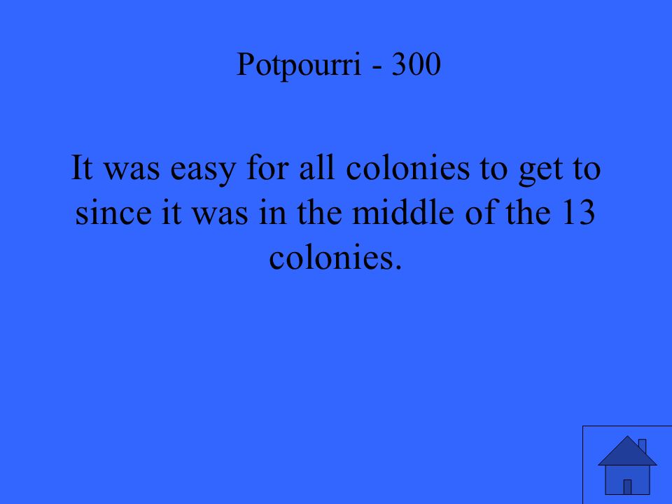 It was easy for all colonies to get to since it was in the middle of the 13 colonies.
