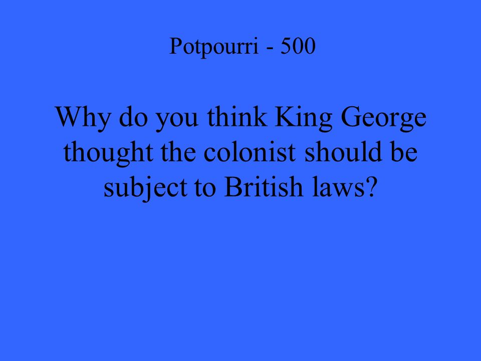 Why do you think King George thought the colonist should be subject to British laws.