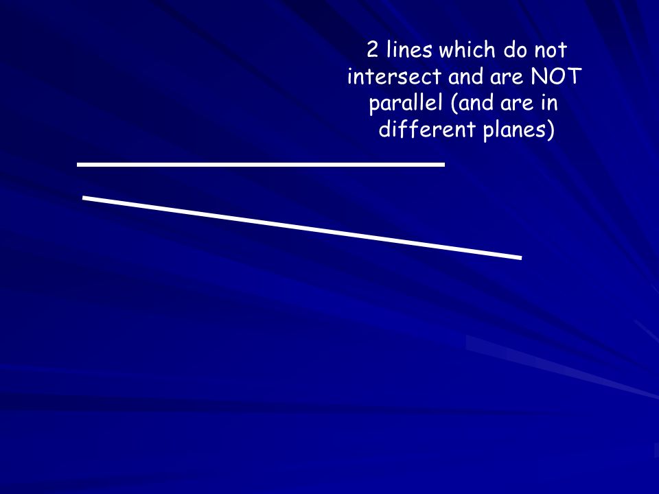 2 lines which do not intersect and are NOT parallel (and are in different planes)