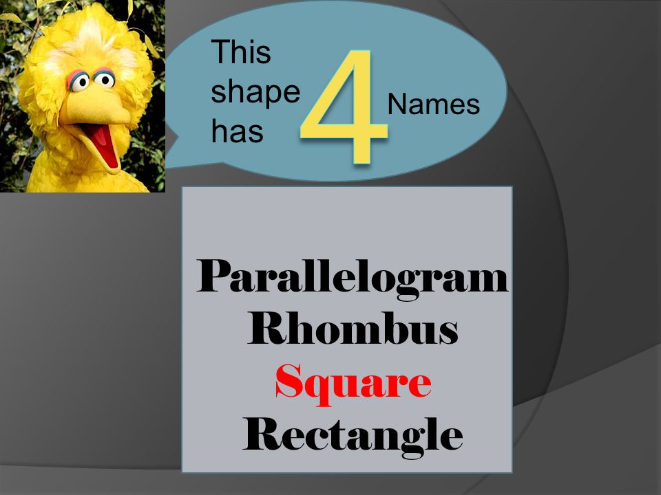 Parallelogram Rhombus Square Rectangle This shape has Names