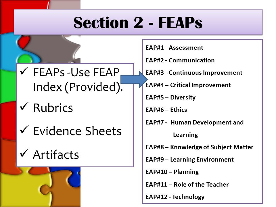 Section 2 - FEAPs FEAPs -Use FEAP Index (Provided).