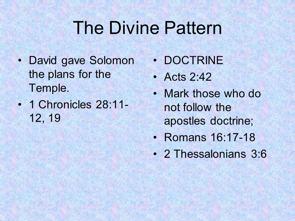 The Divine Pattern David gave Solomon the plans for the Temple.