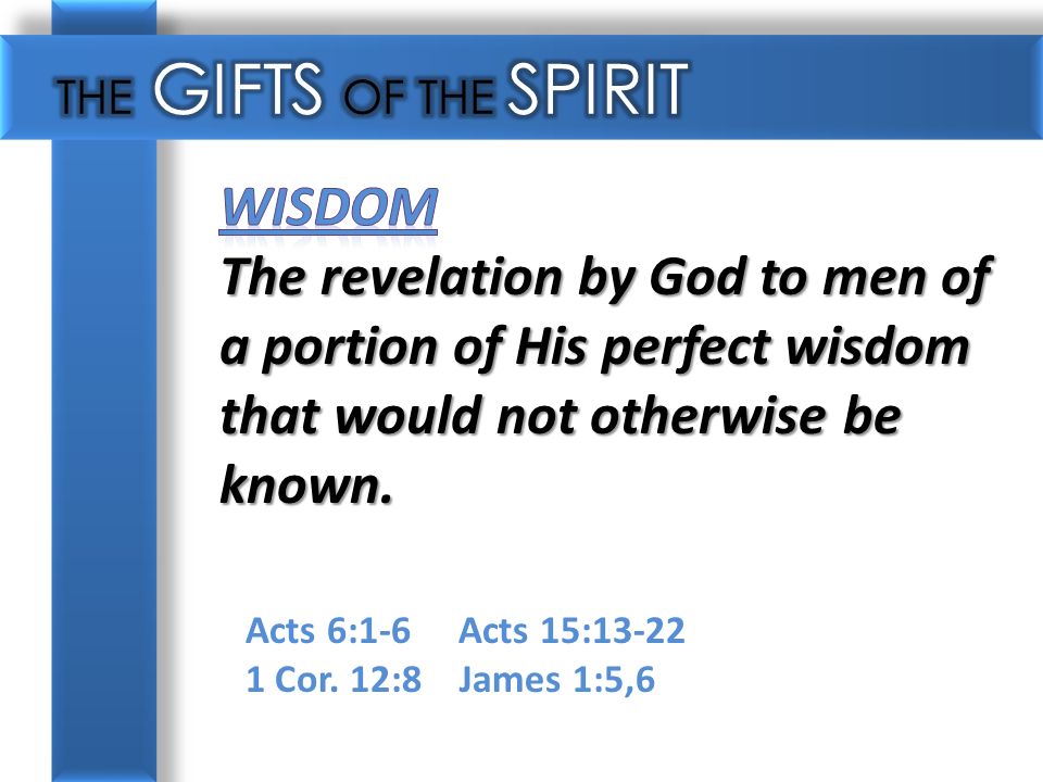 Acts 6:1-6 Acts 15: Cor. 12:8 James 1:5,6