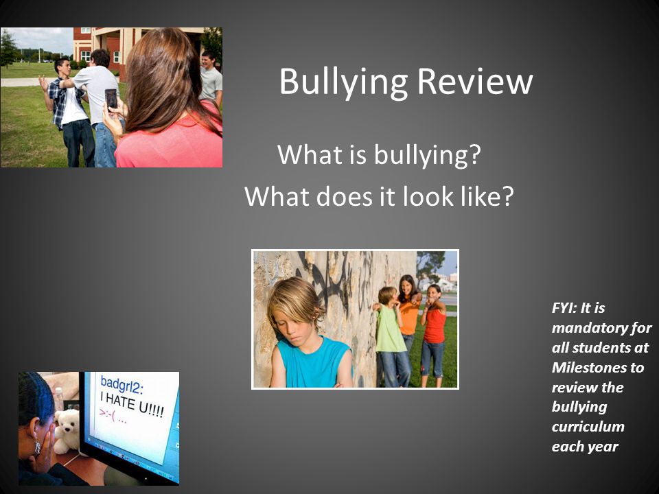 Bullying Review What is bullying. What does it look like.