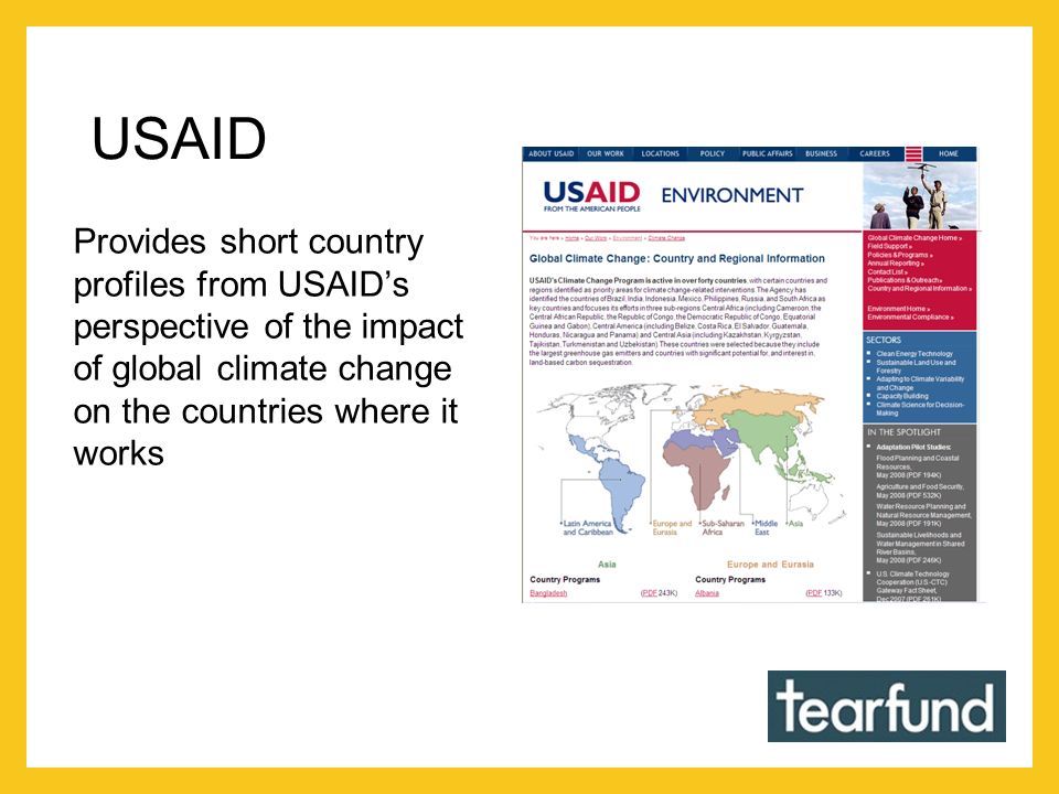 USAID Provides short country profiles from USAID’s perspective of the impact of global climate change on the countries where it works