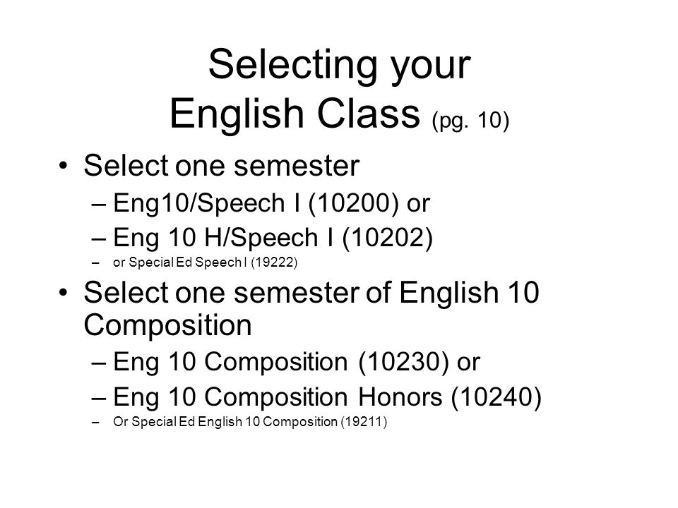 Selecting your English Class (pg.